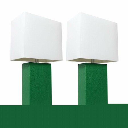 STAR BRITE Elegant Designs Modern Leather Table Lamp with White Fabric Shade - Green, 2PK ST2519692